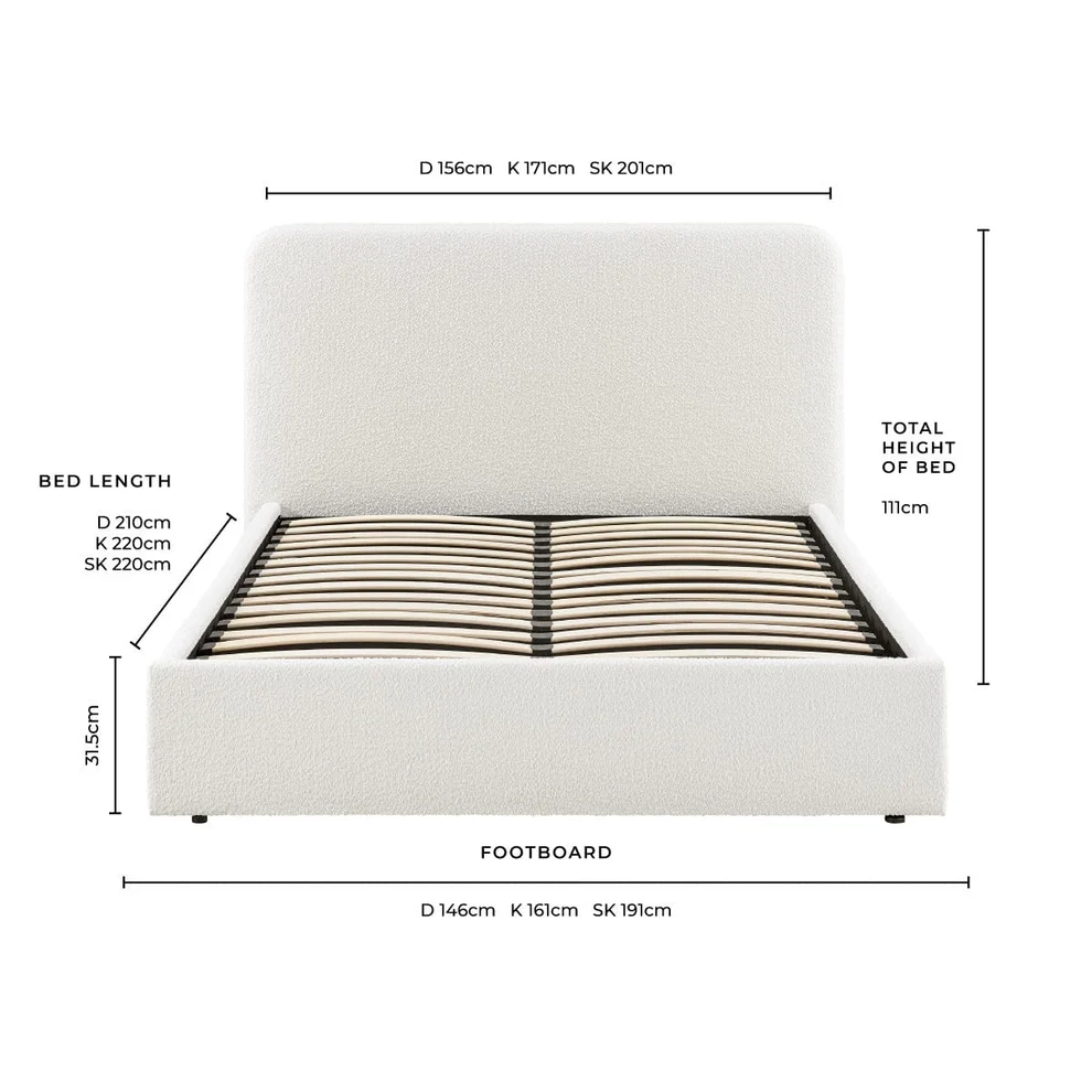 Ascot Bouclé Ottoman Storage Bed - Off White - Image 6