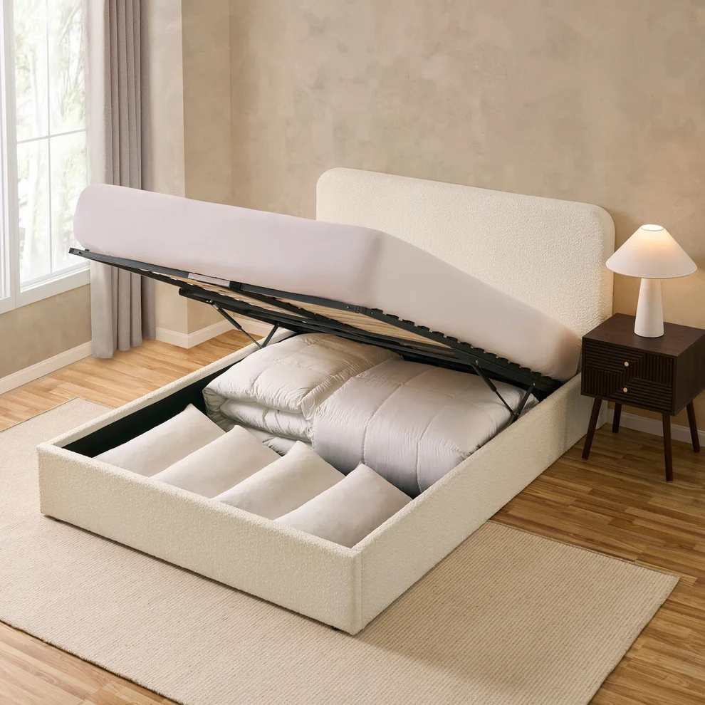 Ascot Bouclé Ottoman Storage Bed - Off White - Image 3