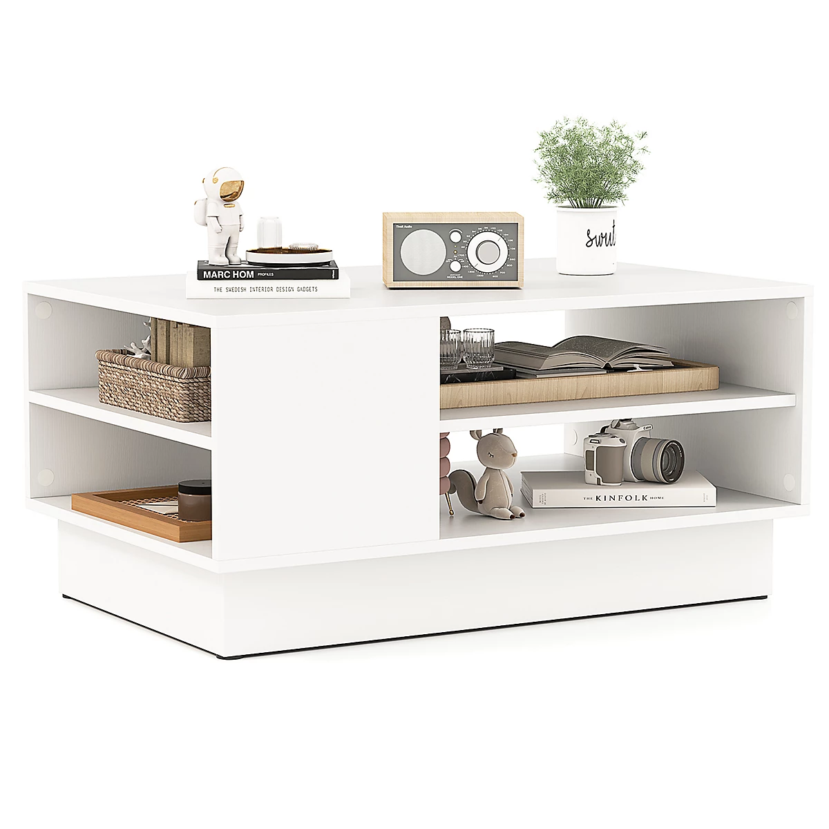 costway modern coffee table 86cm long rectangle center table w shelves white7984704679102 02c MP