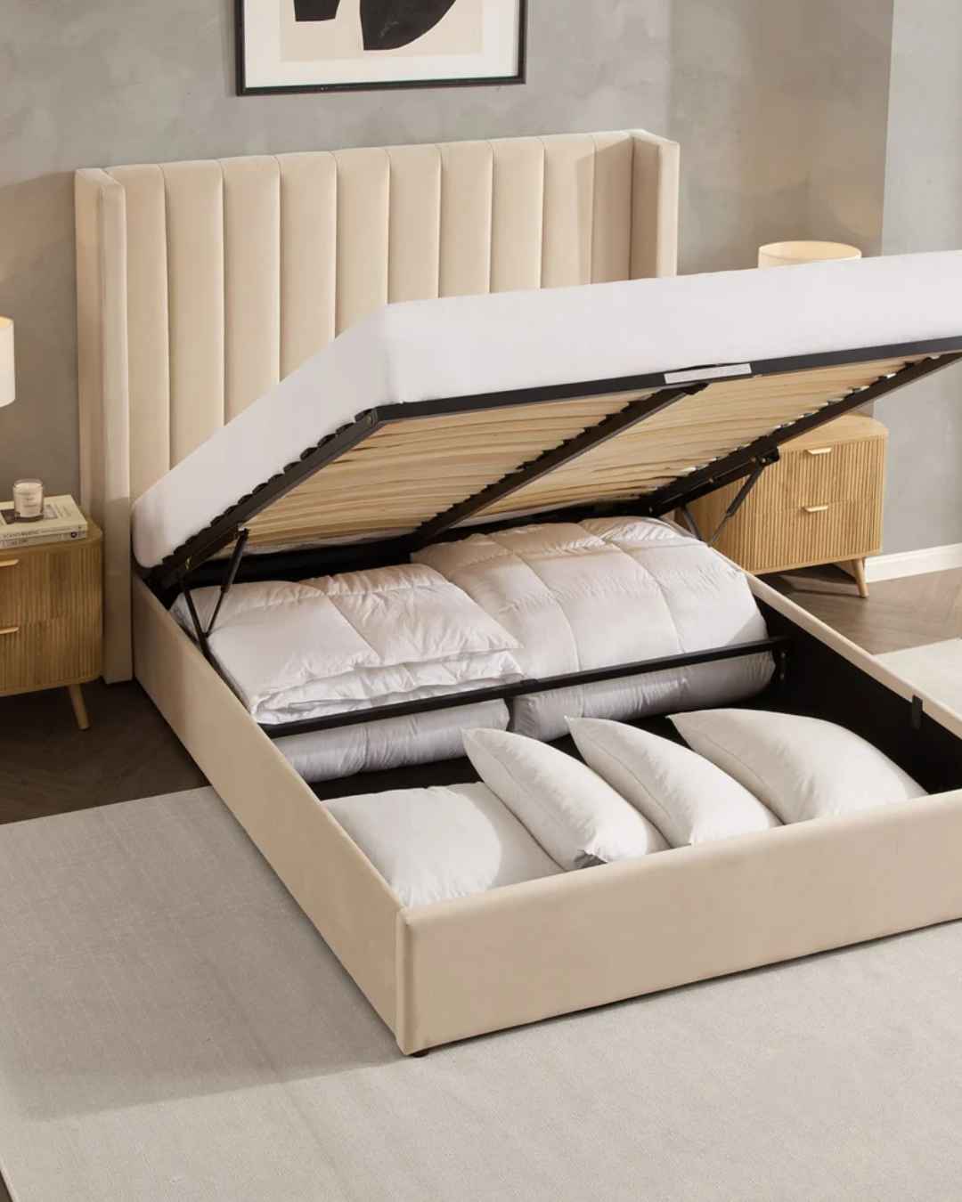 madison ottoman storage velvet bed ecru 2