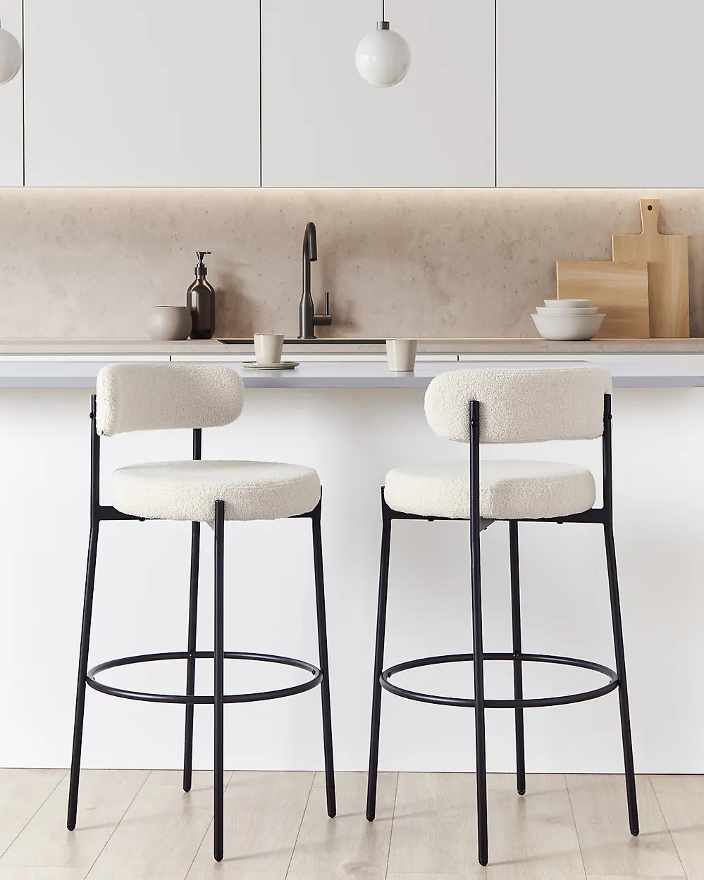 ALLISON Boucle White Bar Chairs - Image 6